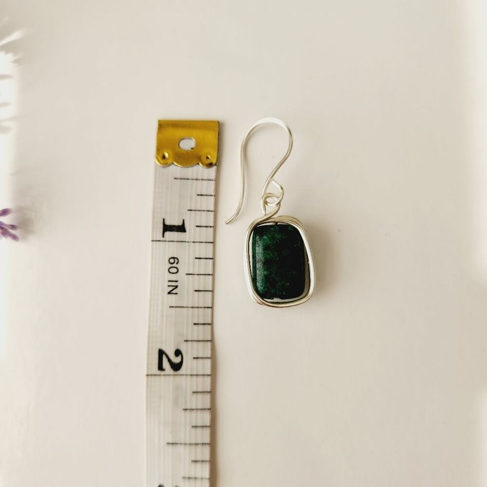 Natural African Turquoise Stone Earrings, Silver Plated Wire Wrapped Earrings - Picture 9 of 9